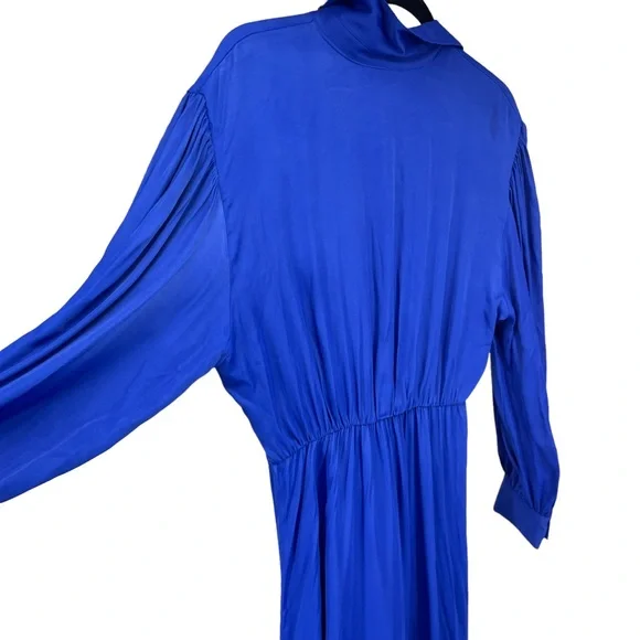 Farm Rio bright blue long dress with button front and beaded belted waist Medium - Picture 6 of 10